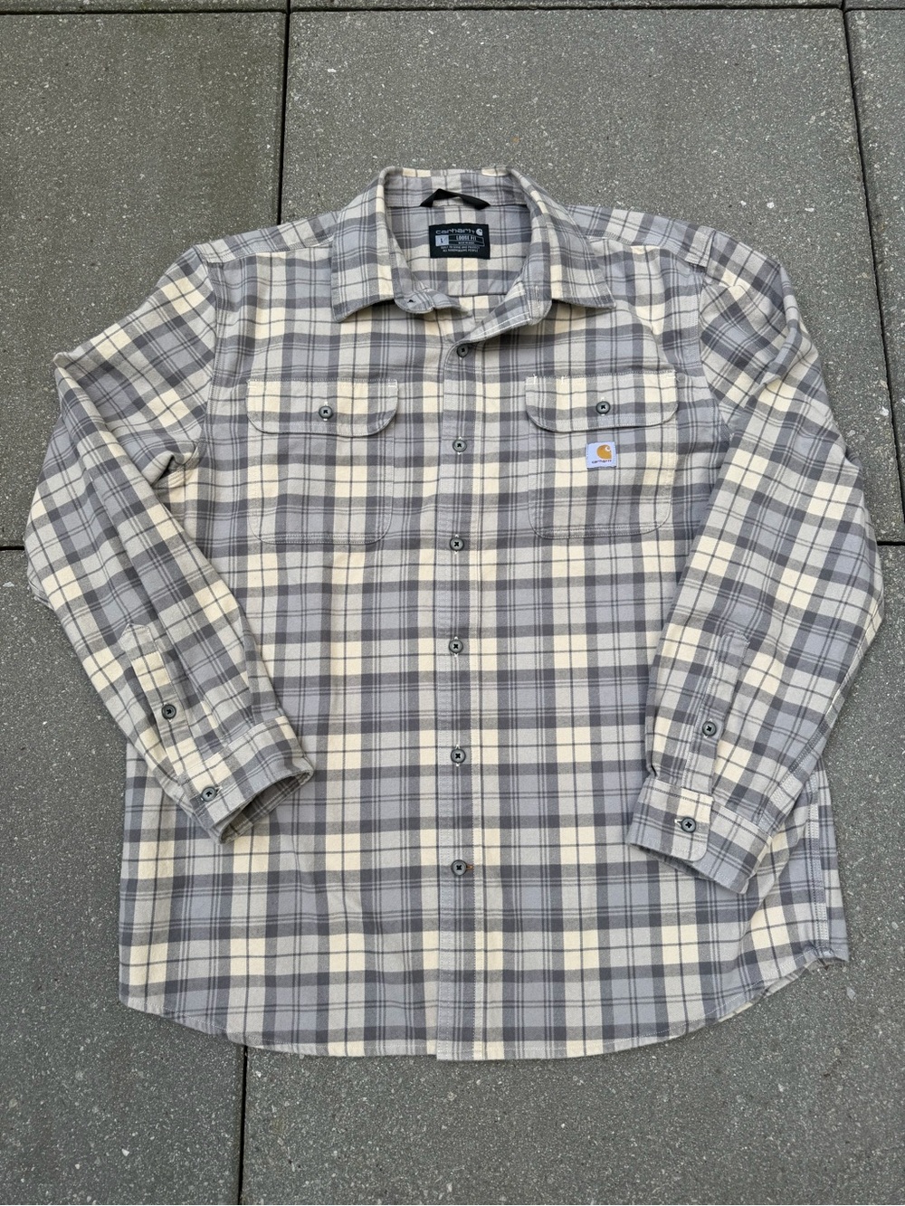 Carhartt Men’s L Heavyweight Flannel Plaid Shirt Gray Loose Fit